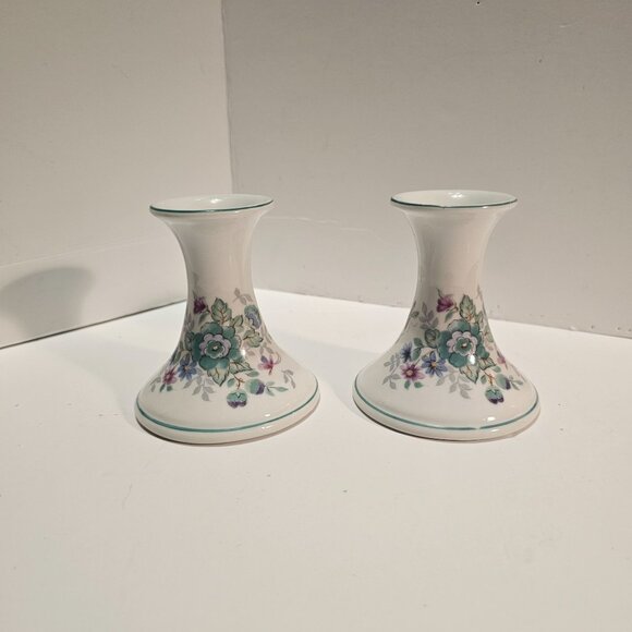 Porcelain Floral Candlestick Holders Made in Japan for Elizabeth Arden 3 1/4 inc - Picture 2 of 12